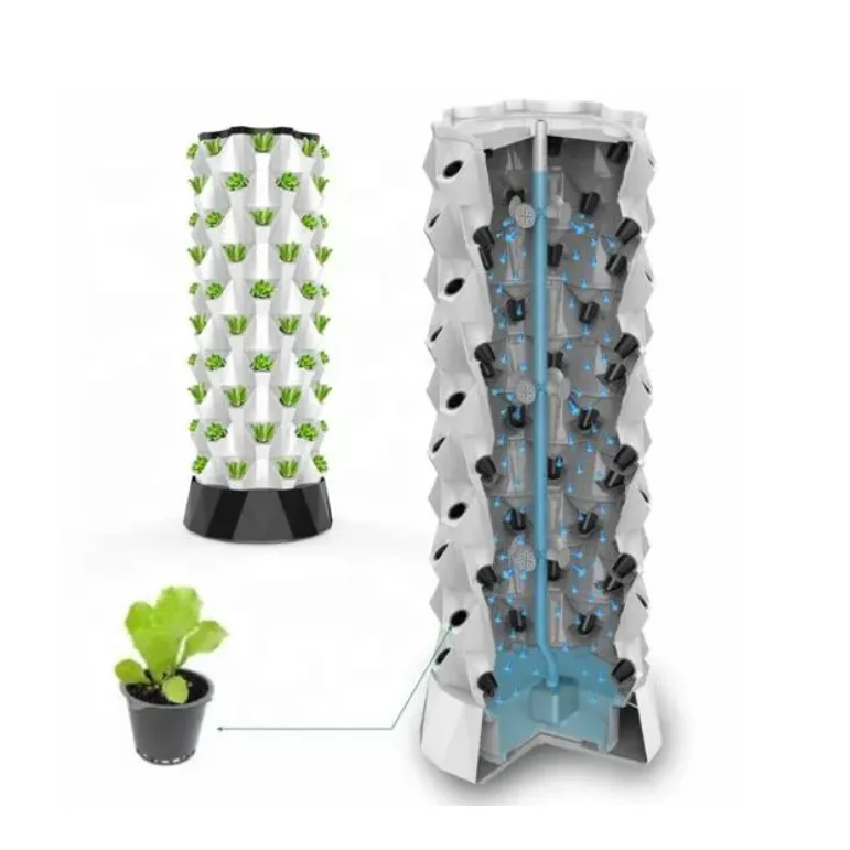 Factory Price 8 Layers Vertical Planter ABS Automatic Watering Hydroponic Tower Garden Equipment Hydroponic Vertical Farm Tower