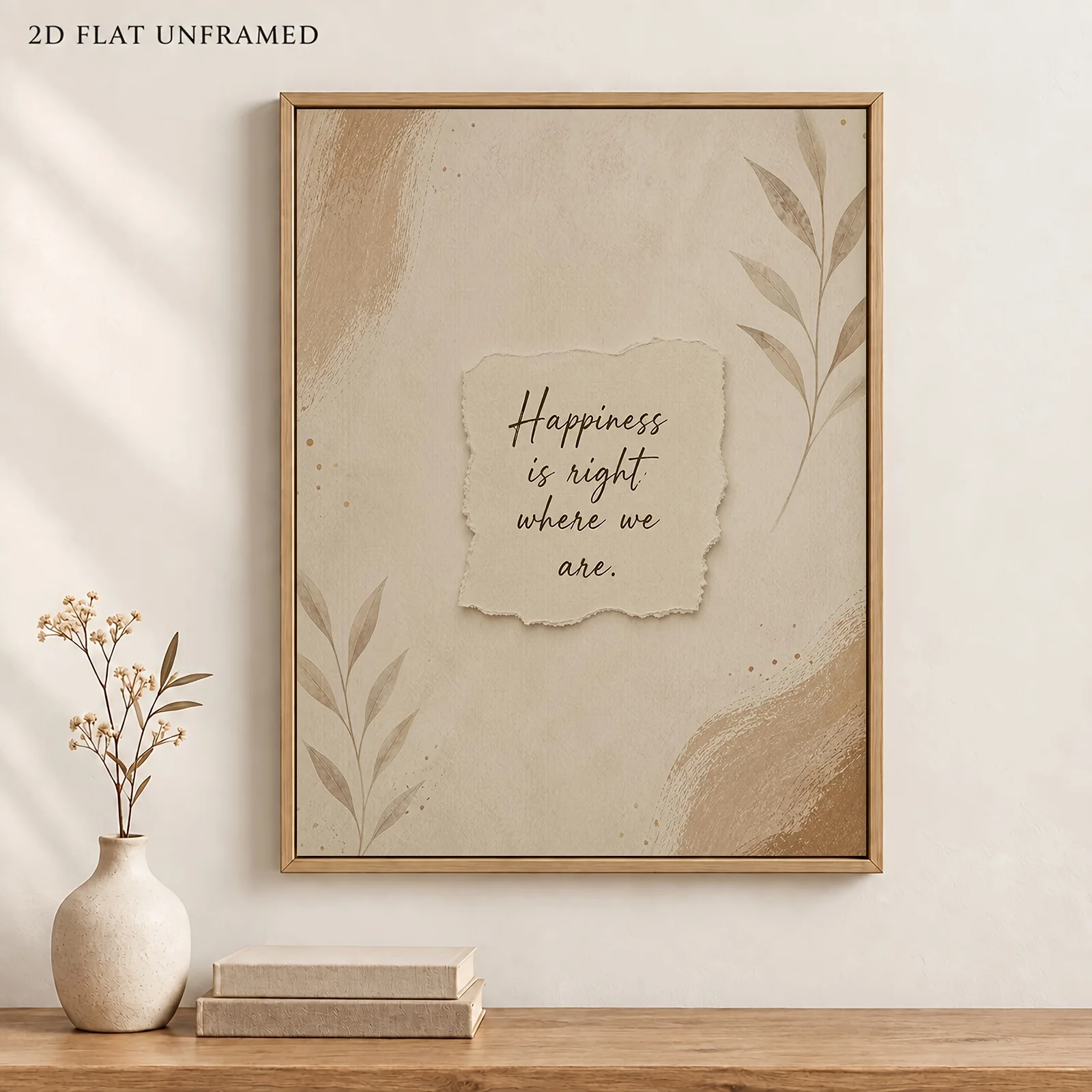 2D Flat, 2Dflat 1pc Neutral-Toned Wall Art Print, Happiness Quote Print, Minimalist Beige Wall Decor, Inspirational Font Post