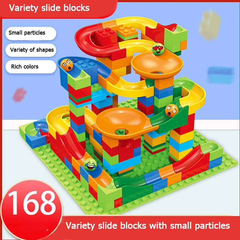 Vendita calda Marmo Race Run Blocks Labirinto Palla Pista Blocchi di costruzione Imbuto di plastica Scivolo Assemblare Mattoni fai da te Regalo per bambini