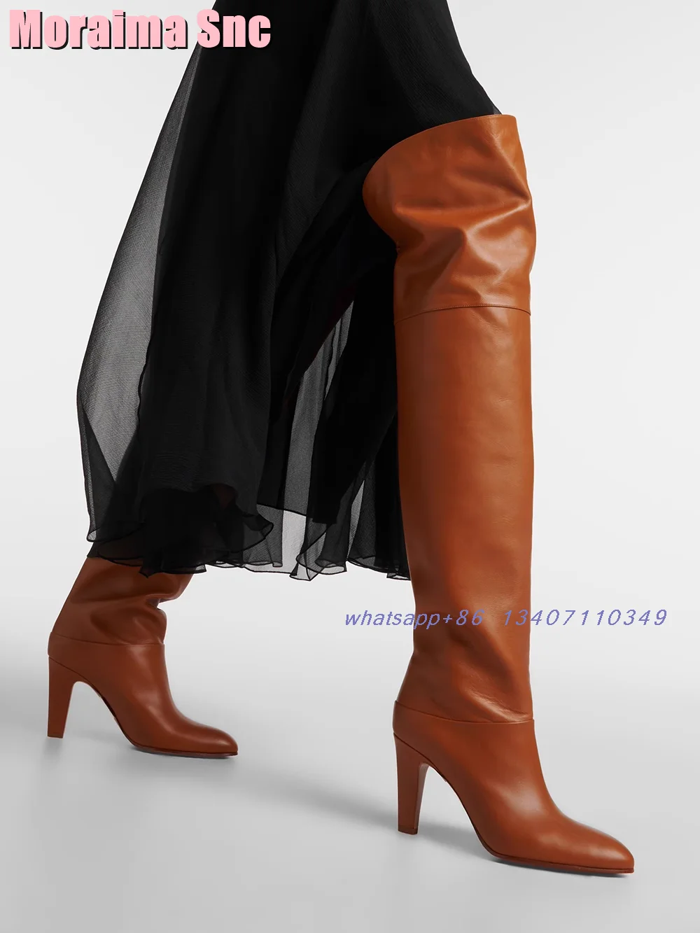 Round Toe Block Heeled Thigh High Boots Cross Strap Fashion Women's Over-the Knee Long Boots Brown Solid Autumn Winter 2025 New