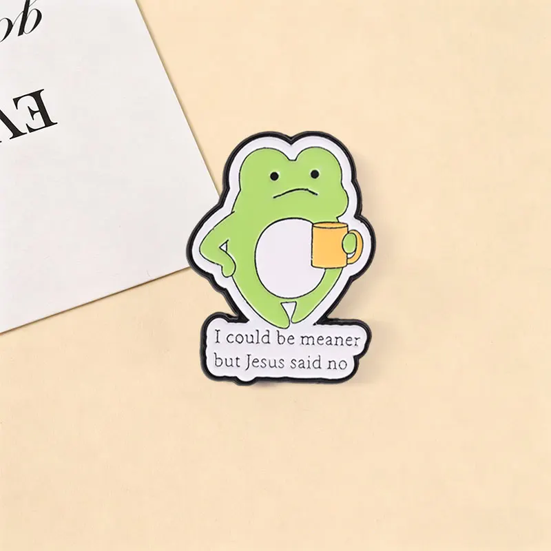 Ich könnte gemeiner sein, aber Jesus sagte Nein – Emaille-Anstecker mit einem süßen grünen Frosch-Zitat, christlicher Humor, Tier-Metallbrosche für Freunde – Detail 6