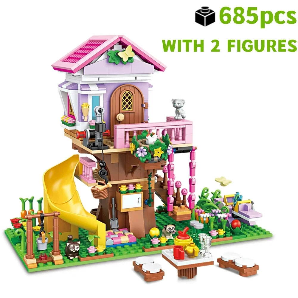 Casa de bloques de construcción de la serie Girl, Villa, campamento, casa en el árbol, Castillo de princesa Yizhi, juguetes de ensamblaje, regalo para niña