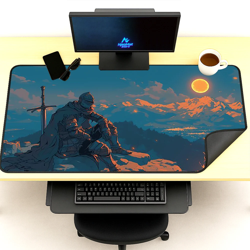 Fantasy Mountain Desk Mat Extra Large Gamer Mousepad Gaming Scenic Sunset Knight Campfire Pc Deskmat 1200x600 Pad Desk Mat Mat