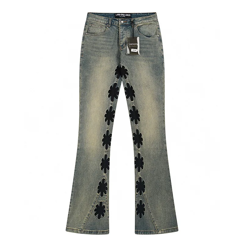 عبر الحدود الأكثر مبيعا LOSTSHDWS الجينز التطريز شعار عادية عالية الجودة سليم صالح السراويل المفقودة SHDWS سراويل جينز #1