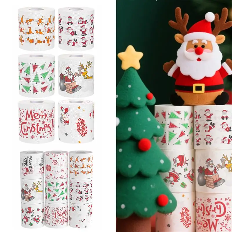 Christmas Toilet Roll Paper Cartoon Santa Claus Elk Print Toilet Roll New Year Christmas Supplies Tissue Roll Napkin for Kitchen