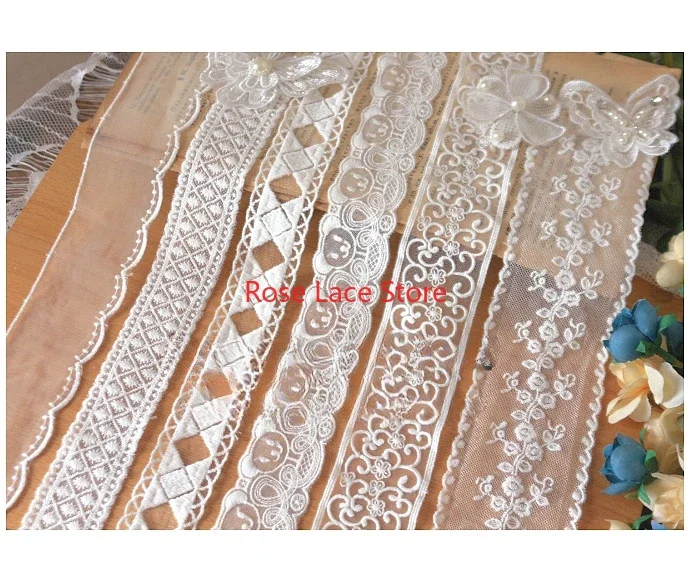

5 yards flower embroidery Lace Trim,white soft tulle lace trim, For Wedding Gown,Bridal Hairband,Girl dress,hat trim