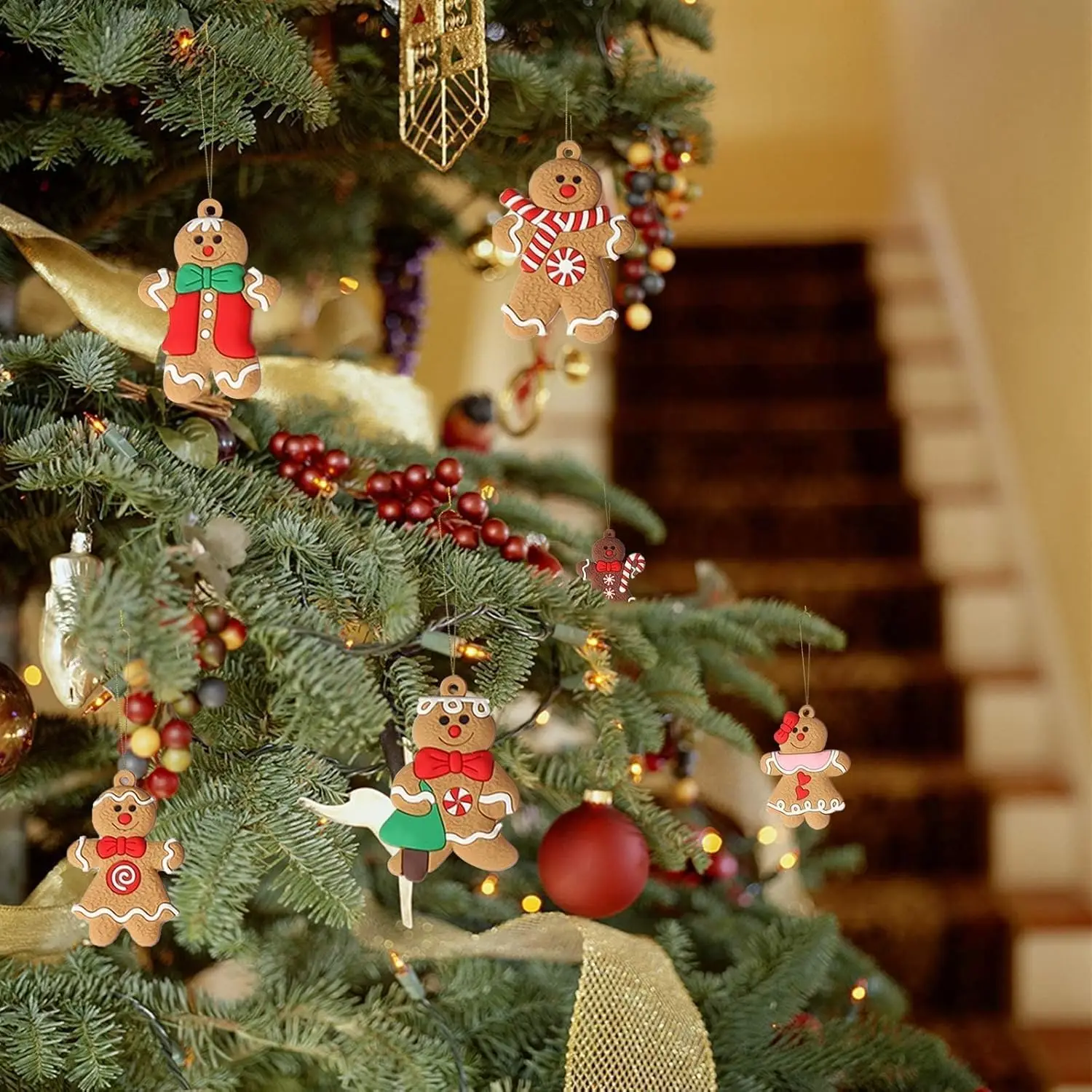 12 Stück Lebkuchenmann-Ornamente für den Weihnachtsbaum, verschiedene Lebkuchenfiguren-Ornamente, Weihnachtsbaum-Hängedekorationen – Detail 2