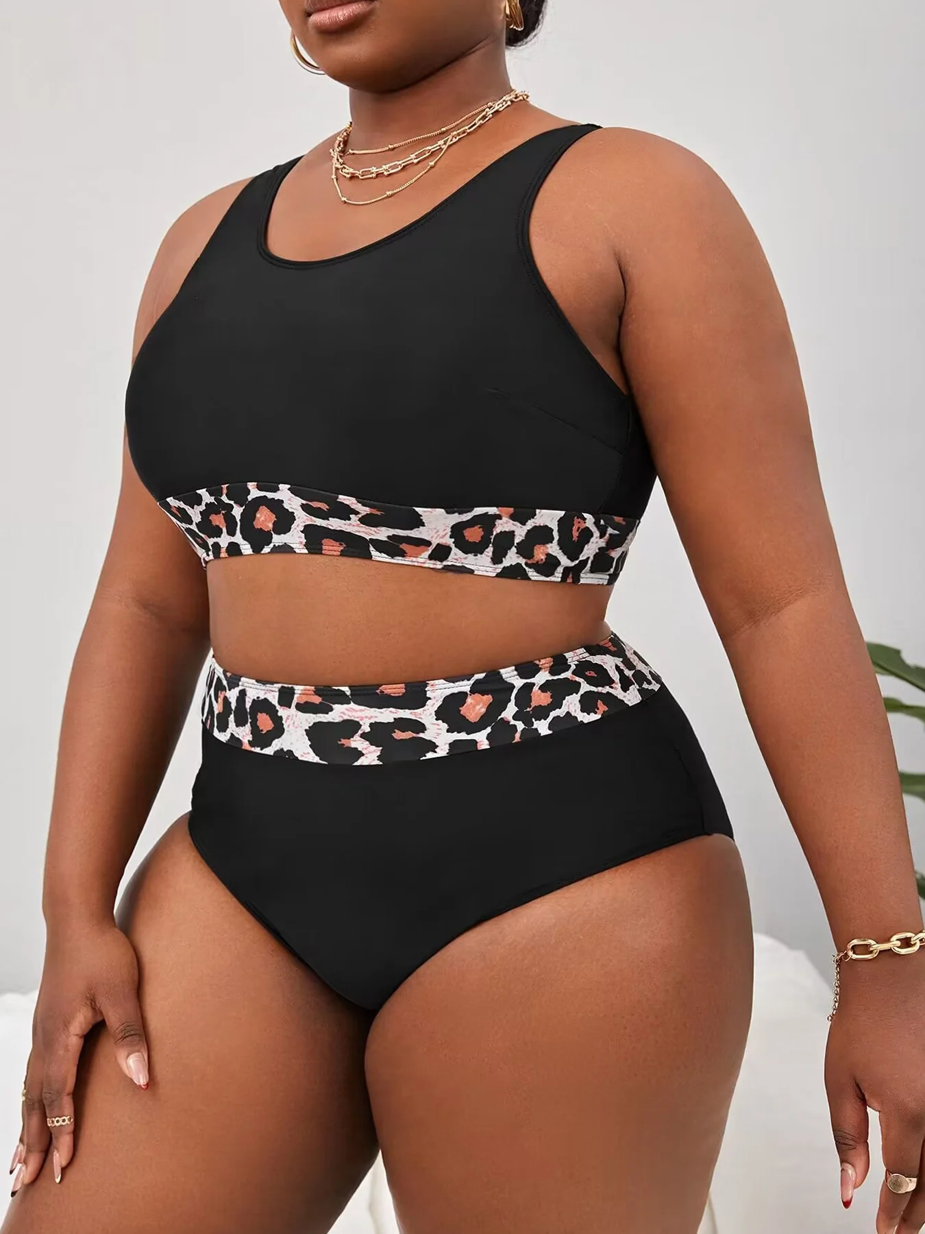 VigoJany 2025 Leopard Plus Size Bikini Set High Whist Straps Swimsuit For Women Backless 2 Piece Beach Summer Bathing Suit