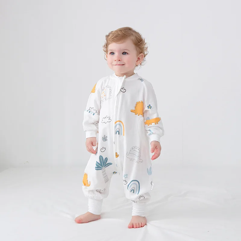 Baby Clothes Baby Sleeping Romper Cotton Pajamas Bamboo Fiber Zipper Cotton Detachable Long Sleeve Kids Boy Girls Nighty Clothes