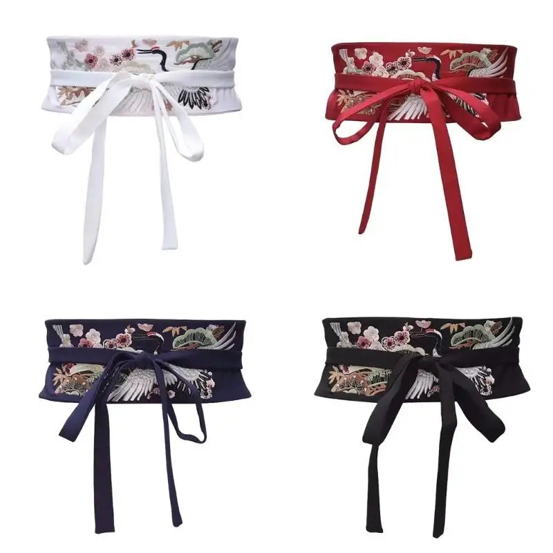 31BB Vintage Hanfu Girdle Belt Embroidery Crane for Hanfu Clothing Han