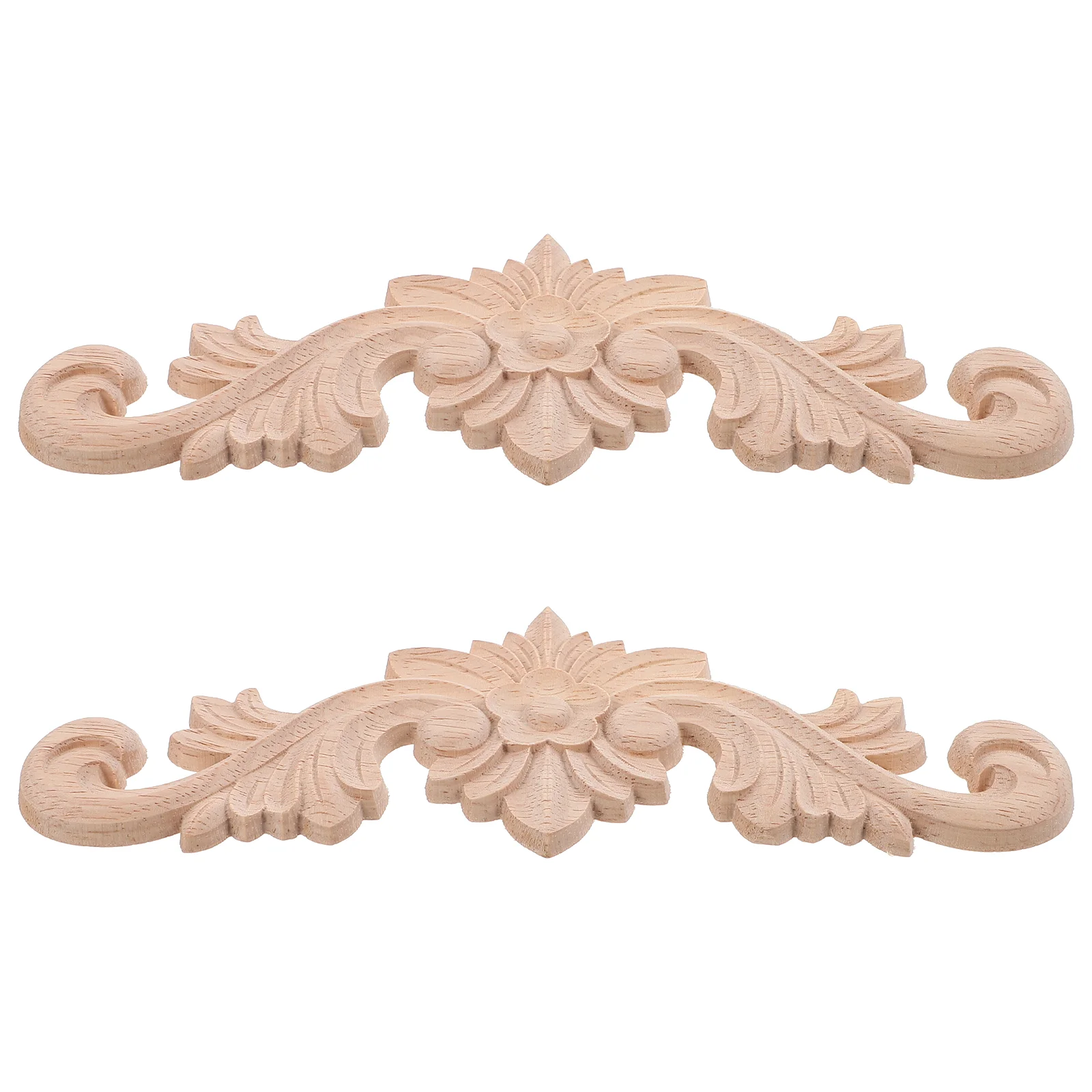 2 Pcs Petals Solid Wood Flower Decal Decor Furniture Onlay Applique Appliques and Onlays for