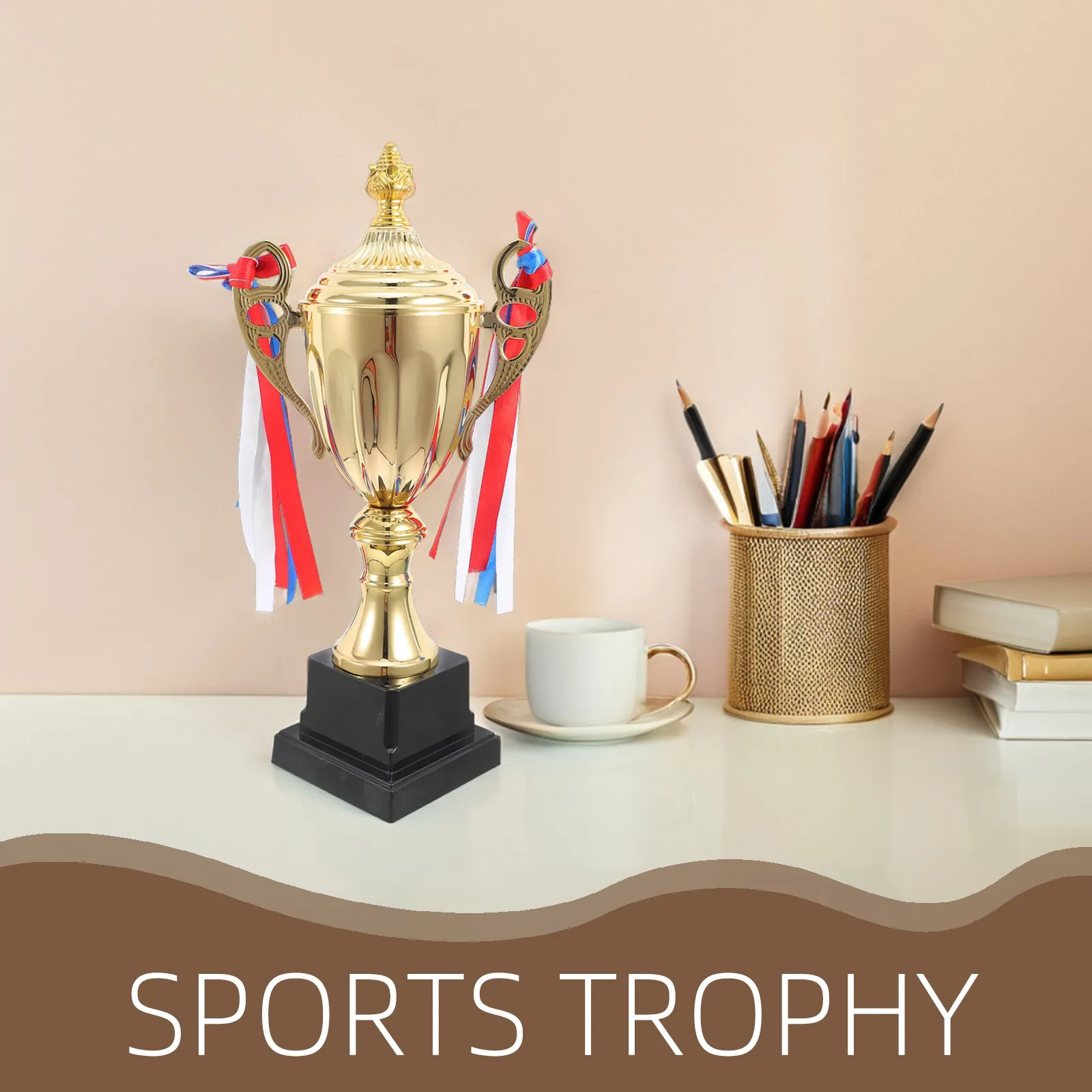 Sports Trophy Gold Finish Elegant Design 28.5cm Large Competition Prize Winner Award Office Classroom Rewards Cup