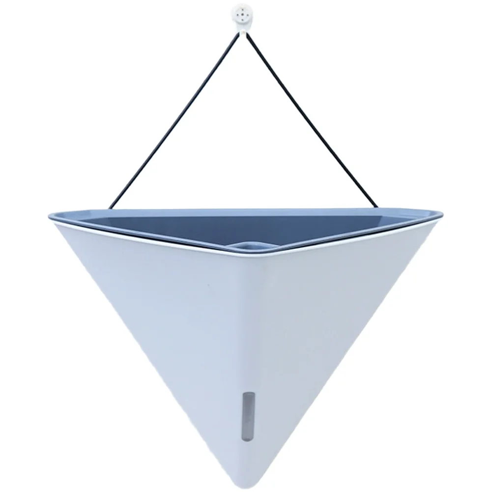 Triangular Self Watering Flower Container with Wall Hanging Setup and Removable Inner Basket for Plant Handling