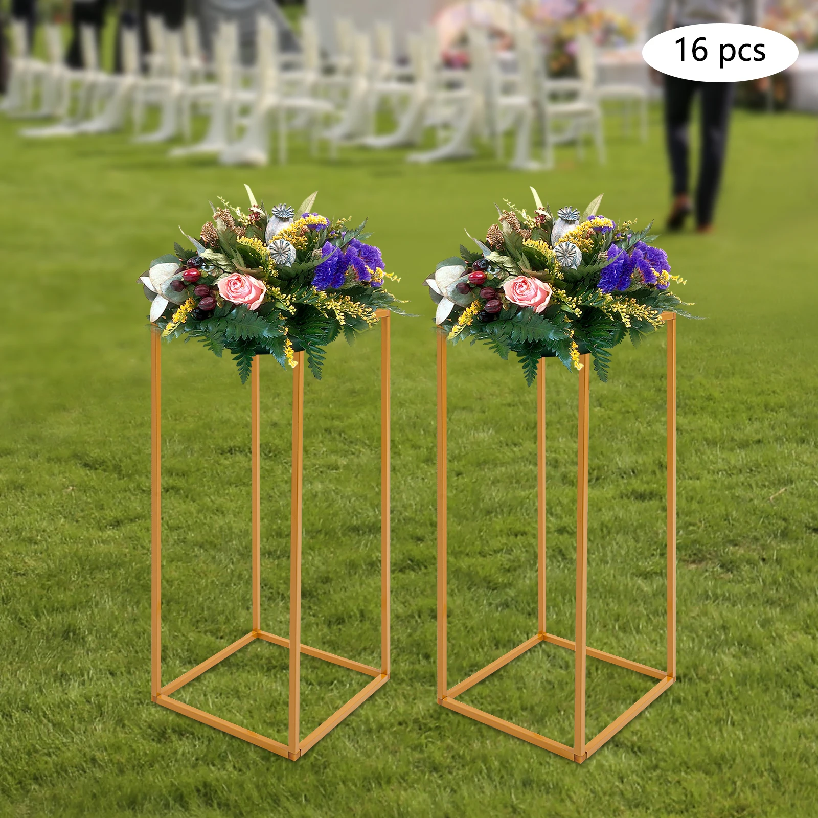 

16PCS Wedding Flower Stand Gold display Rack 9.44*9.44*23.6in for Weddings, Birthday Parties, Christmas Parties, etc