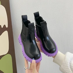 Zapatos de cuero de calidad para niños, botas de estilo británico, zapatos de cuero para niñas, botas cortas Chelsea, zapatos para niños, botas Ankel