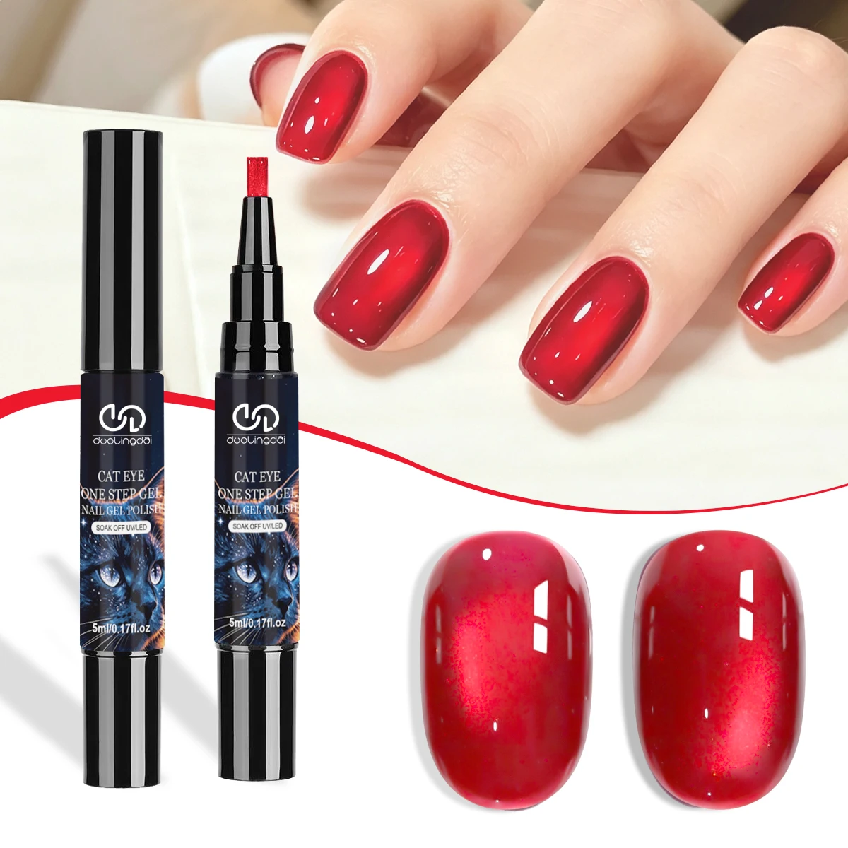 Ein-Schritt-Gel-Nagellack & Cat-Eye-Gel-Nagellack mit Top Coat/Base Coat in einem Stift – Soak-Off Lamp Sparkle Polish, DIY Gel-Nagelset