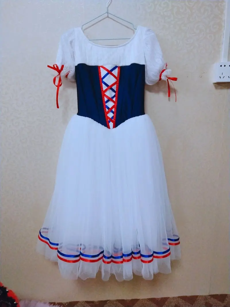 

Akeylia Flames of Paris Professional Ballet Romantic long soft tulle dress costume red white blue ballet skirt 5 layers JNBL228