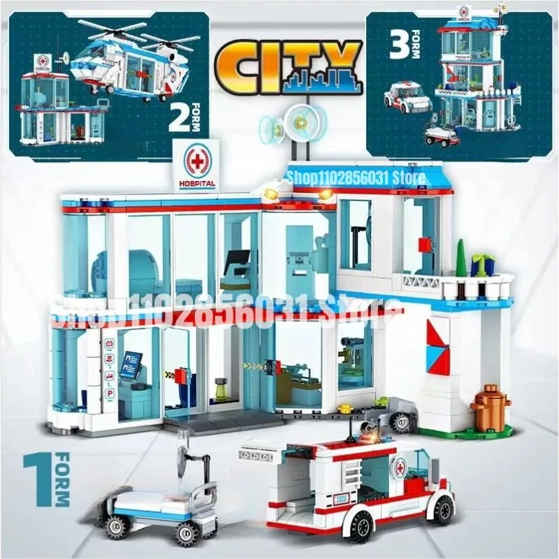 

687pcs Hospital Building Blocks Doctor Ambulance Helicopter Bricks Model Toys For Children Gifts