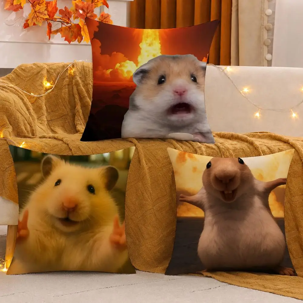 funny Hamster Cushion Cover Pillow Case plush Double-sided Print Square Covers Sofa Home Cushion