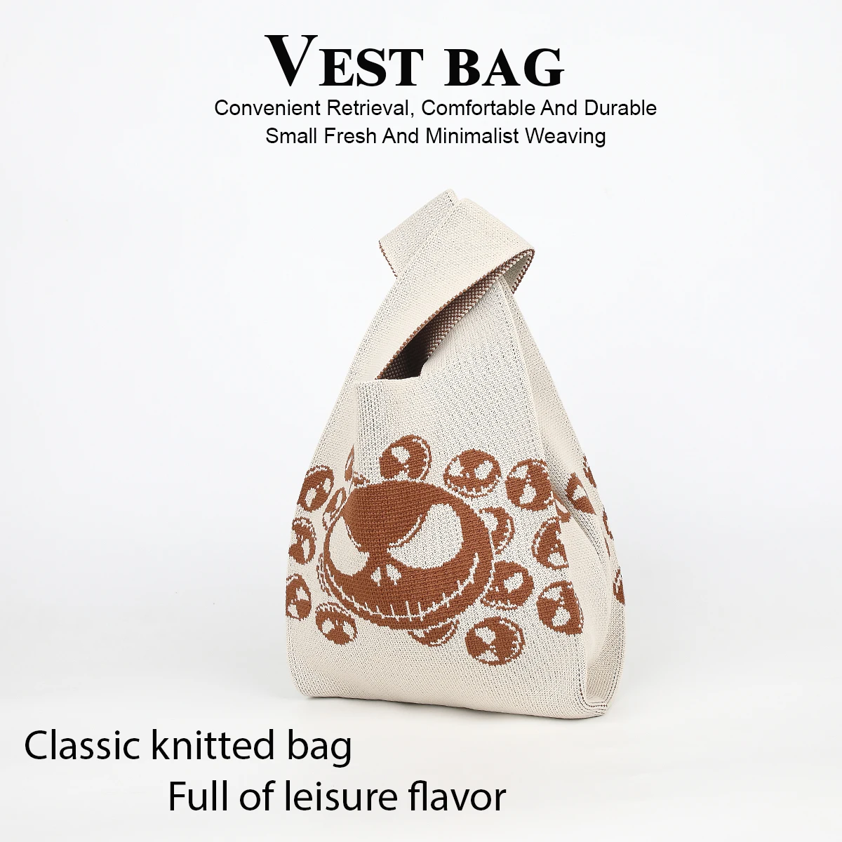 

Halloween-Themed Knitted Tote Bag, Suitable for Holding Candies and Snacks, Creating a Festive Atmosphere, Unisex and Suitable for Children, Breathable, Durable, Foldable, Reusable, Eco-Friendly, and Usable in All Seasons