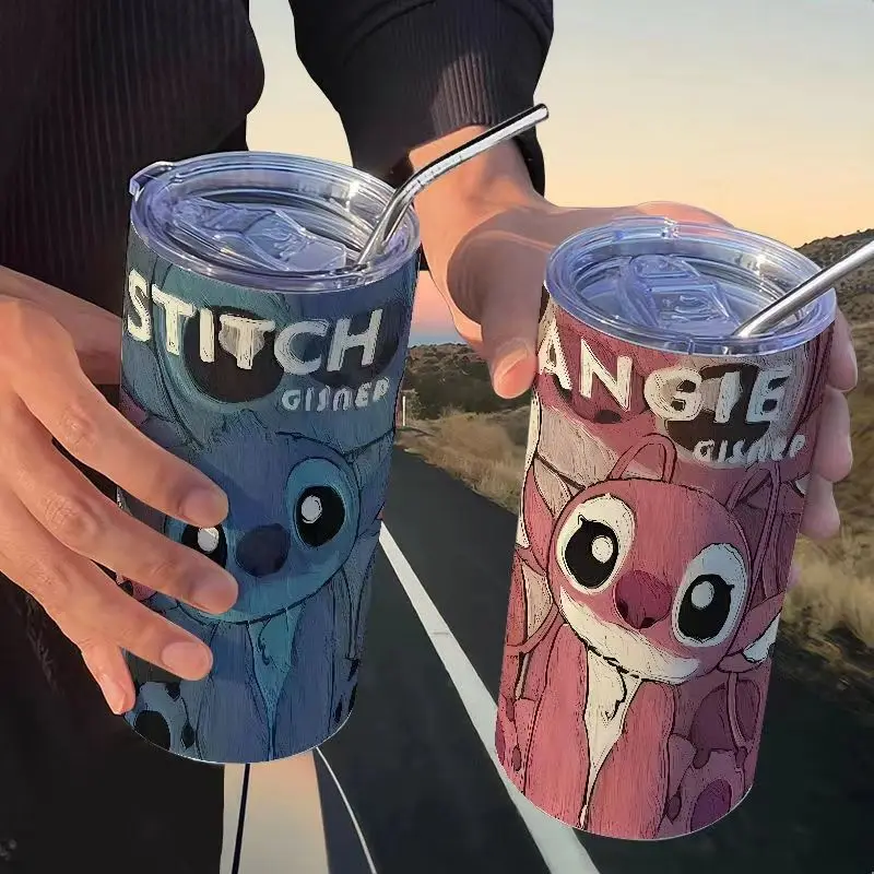 

New Kawaii Sanrio Stitch Thermos Cup Portable Stainless Steel Water Cup with Straw High Appearance Level Suitable for Office Use