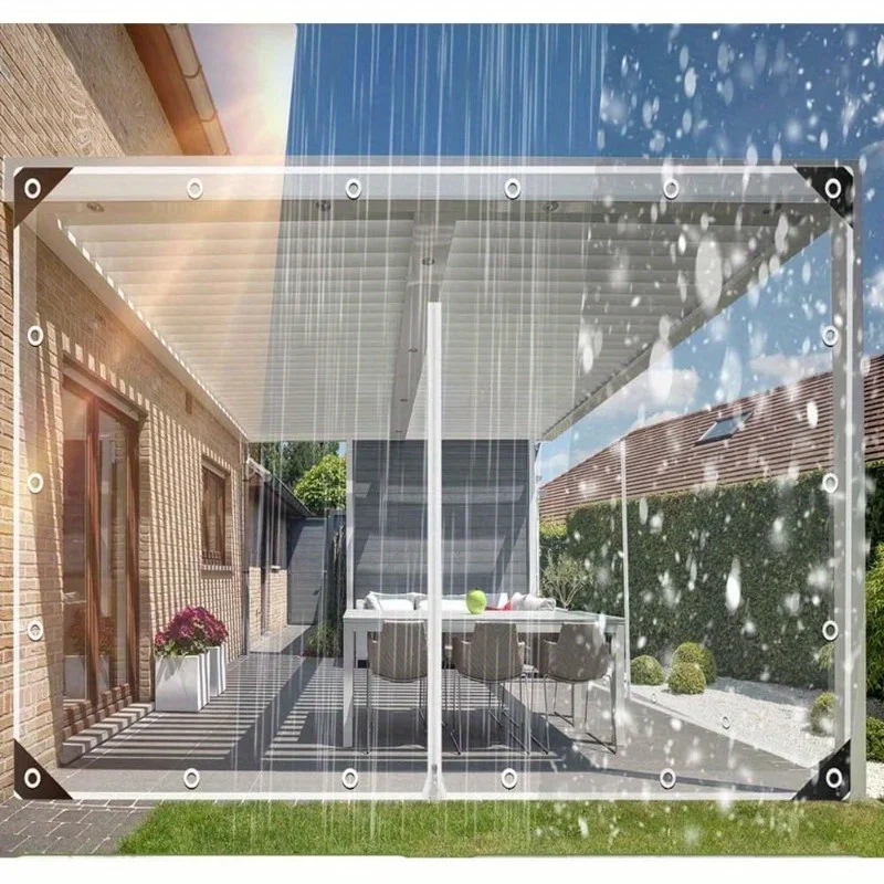 【20 Mil Thickened Pvc Transparent Waterproof Tarpaulin】Heavy-Duty Tear-Resistant Canvas with Reinforced Edges Fitted with Sealed Metal Grommets, Windproof and Dustproof Ideal for Car Sunshades, Flower Protection, Courtyard Window Shading, and Indoor Dust Protection.