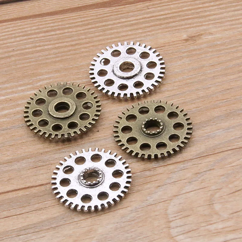 10PCS 26mm 4 Color Vintage Metal Zinc Alloy Steampunk Gear Hollow Round Charms Fit Jewelry Pendant Charms Makings