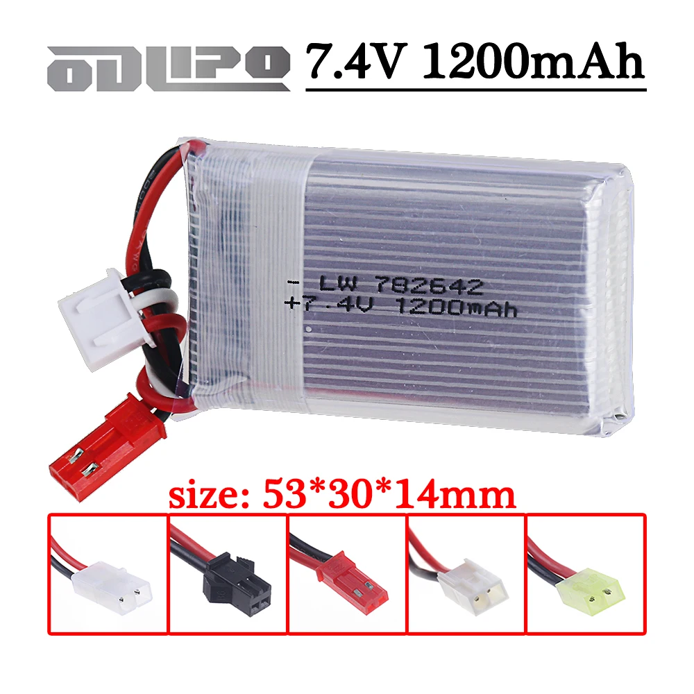 782642 7.4V 1200mah Lipo Battery For MJXRC X600 U829A U829X F46 X601H JXD391 FT007 RC Drone Toys parts upgrade 7.4V Battery
