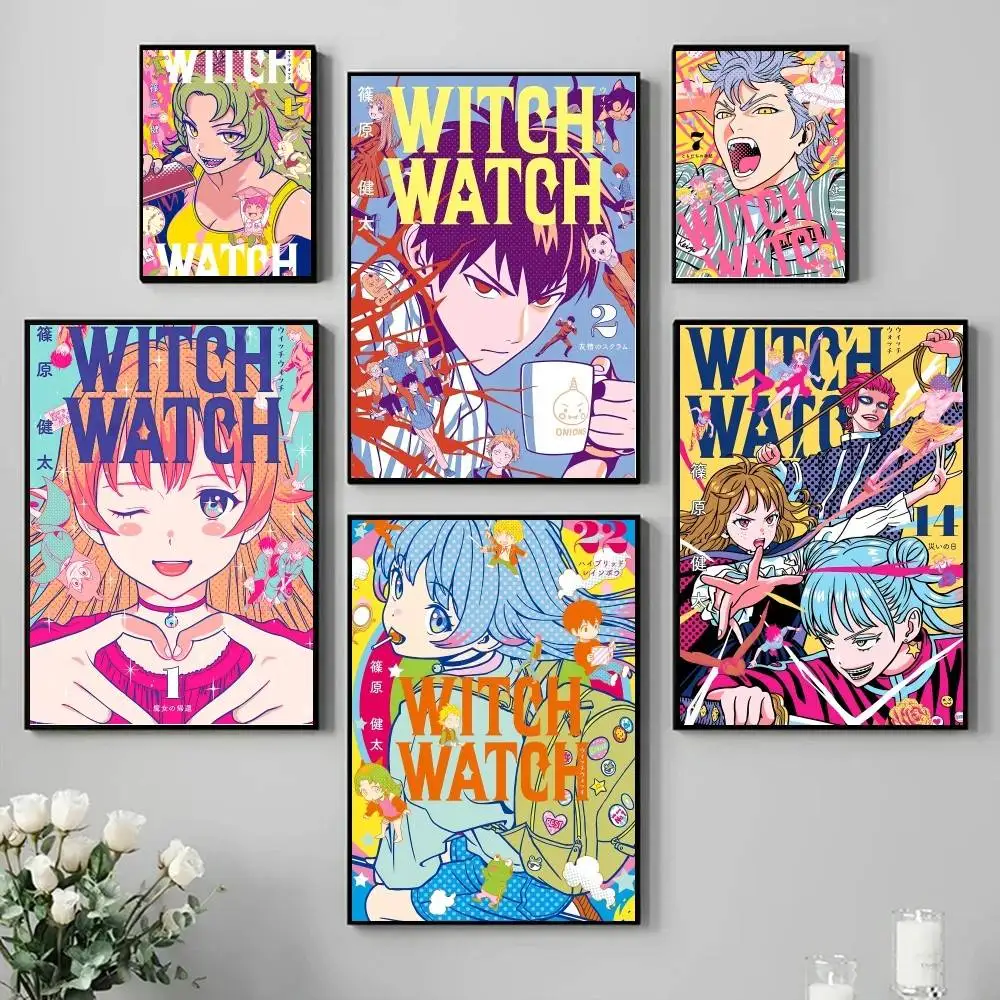 Hot Cartoon Anime W-WITCH WATCH Manga Poster Self-adhesive Art Waterproof Paper Sticker Coffee House Bar Room Wall Decor
