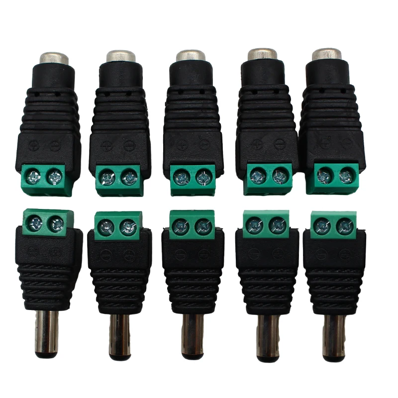 5.5mm x 2.1mm Female Male DC Power Plug Adapter for 5050 3528 5060 Single Color LED Strip and CCTV Cameras