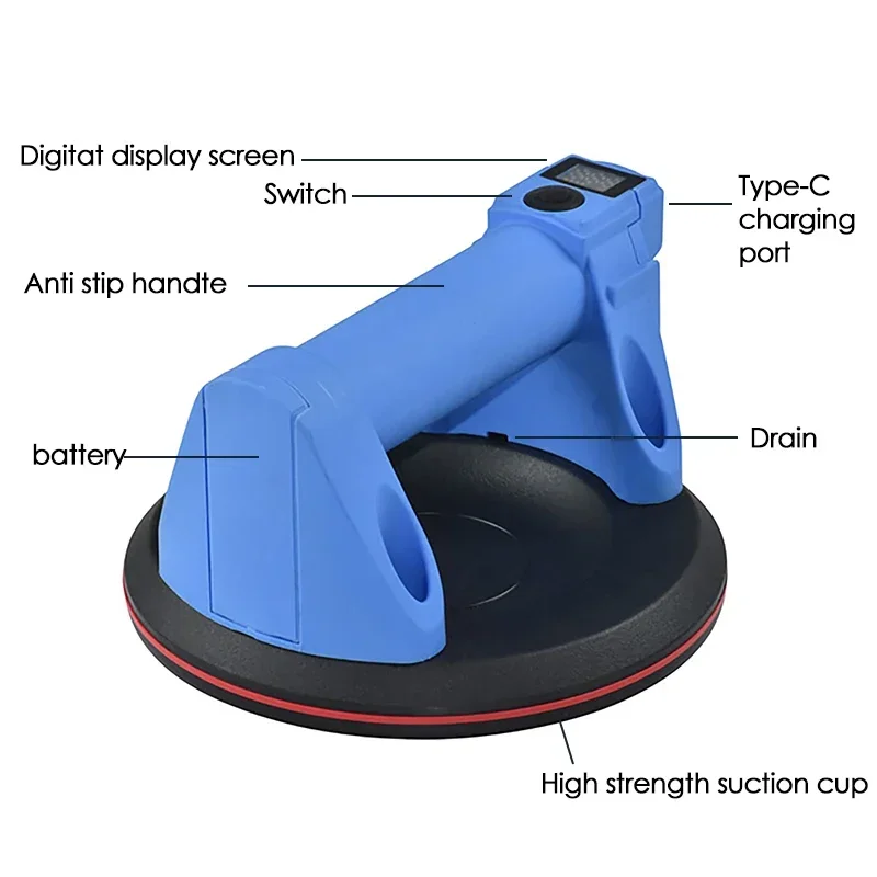 Intelligent LED Digital Display Electric Vacuum Suction Cup 6inch 100KG Load Heavy Duty Granite Tile Glass Lifter Tool 1200mAh