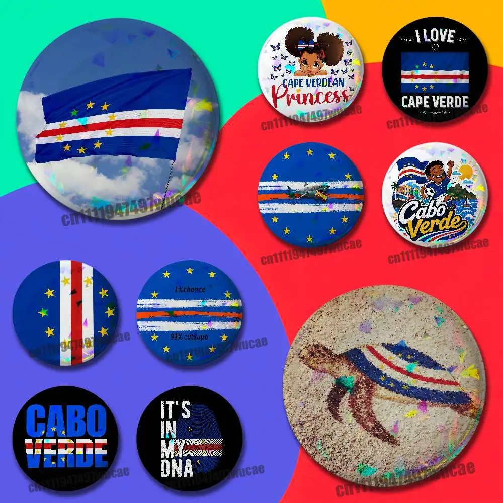 For Cabo Verde Football Flag Logo Badge Case Custom Pin Insignia Emblem Round 25mm Brooch Button Laser Cover