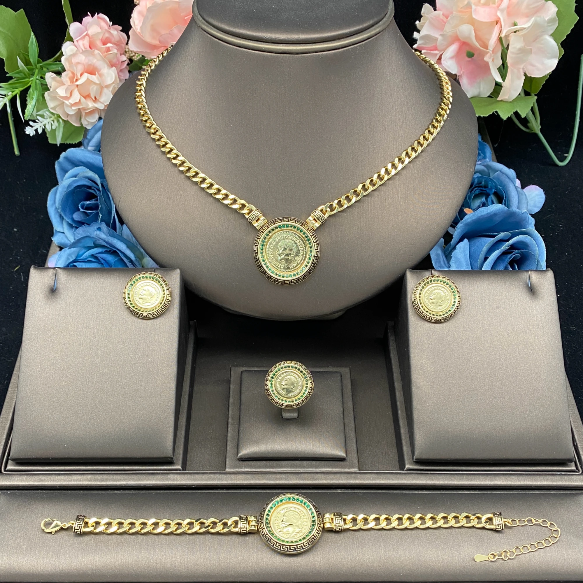 JRH Luxury Women\'s Jewelry Set Zirconia Colored Zirconia Necklace Bracelet Ring Earrings for Wedding Anniversary Gift Set  Party