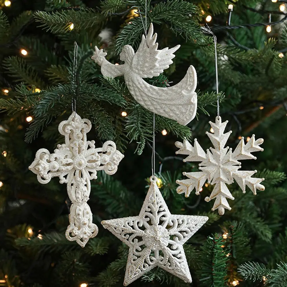 

White Christmas Angel Wings Pendant DIY Crafts Plastic Pentagram Butterfly Pendant Exquisite Snowflake Bowknot