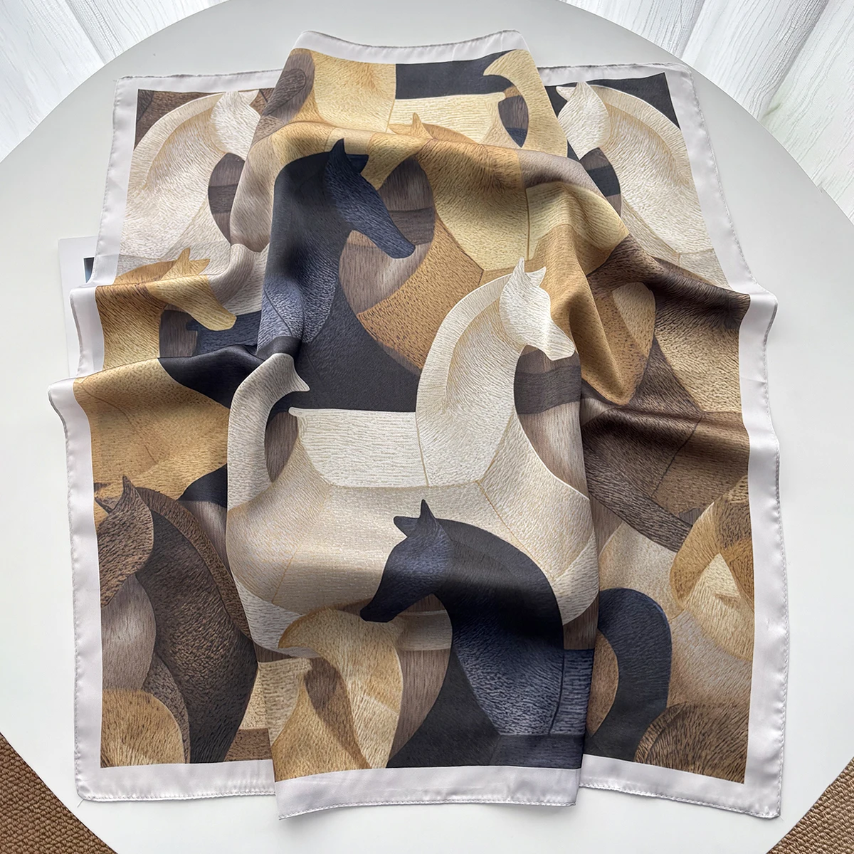 Damen Quadratischer Luxus-Seidenschal, Elegantes Design-Print-Stirnband, Kleine Haarschals, Damen-Taschentuch, Bandana – Detail 5