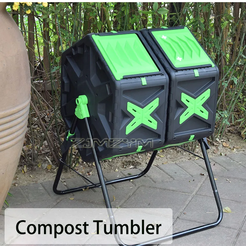 Rotating Compost Tumbler Dual Chamber Aerating Composter Bin  Outdoor Garden Composter for Kitchen Yard Waste Black Green
