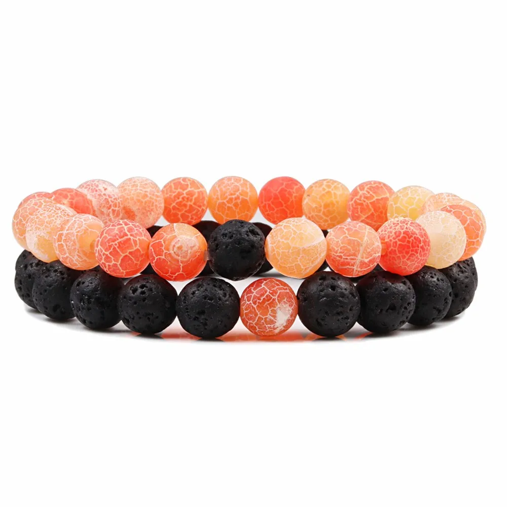 Tiger Eye Malachite Fossil Stone Two-Piece Bracelet Set, Unisex Natural Stone Beaded Jewelry Gift for Women Men