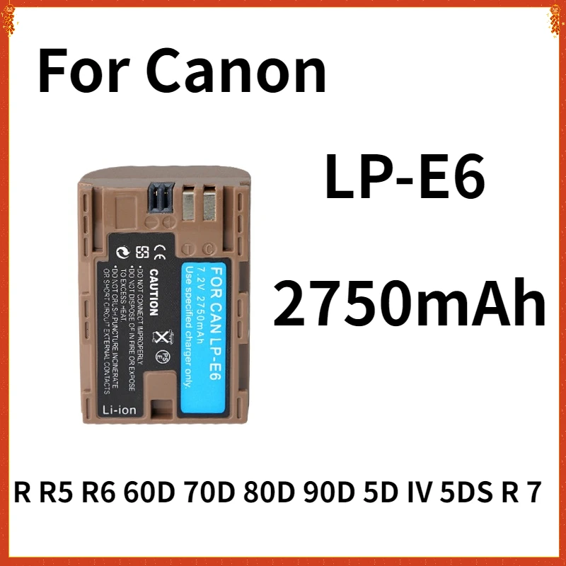 

2750mAh LP-E6NH Replace LP-E6N LP-E6 Battery with Type-C Input For Canon EOS R R5 R6 60D 70D 80D 90D 5D IV 5DS R 7D Mark Camera