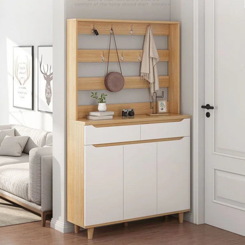 

Shoe Cabinet Home Doorway Large Capacity with Clothes Rack Integrated Living Room Entrance Clothing Storage Entrance Cabinet