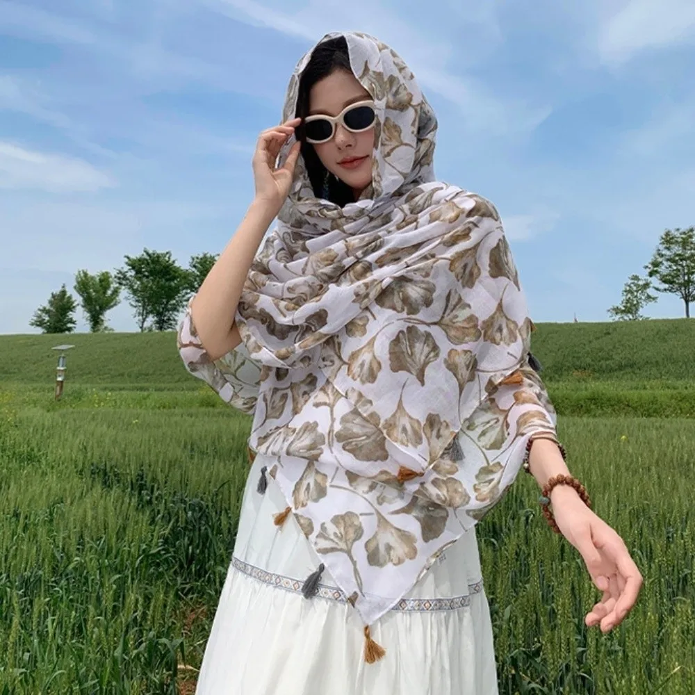 

Elegant Knot Button Sunscreen Scarf Shawl Tassels Paisley Cardigan Cape Thin Large National Style Cloak Beachside