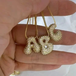 Gold Plated Balloon 26 Alphabet Letter Pendant Necklace Copper Zircon Bubble Initial Pendant For Women Personality Chain Jewelry