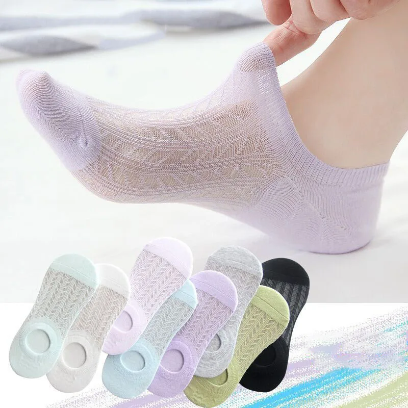 

5Pairs Summer Thin Fashiona Breathable Socks High Quality Trend Solid Color Silicone And Breathable Invisible Boat socks EU35-39