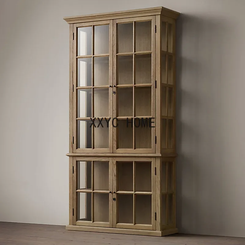 

Винный шкаф из цельного дерева в американском стиле, сервант, стеклянный боковой шкаф для столовой