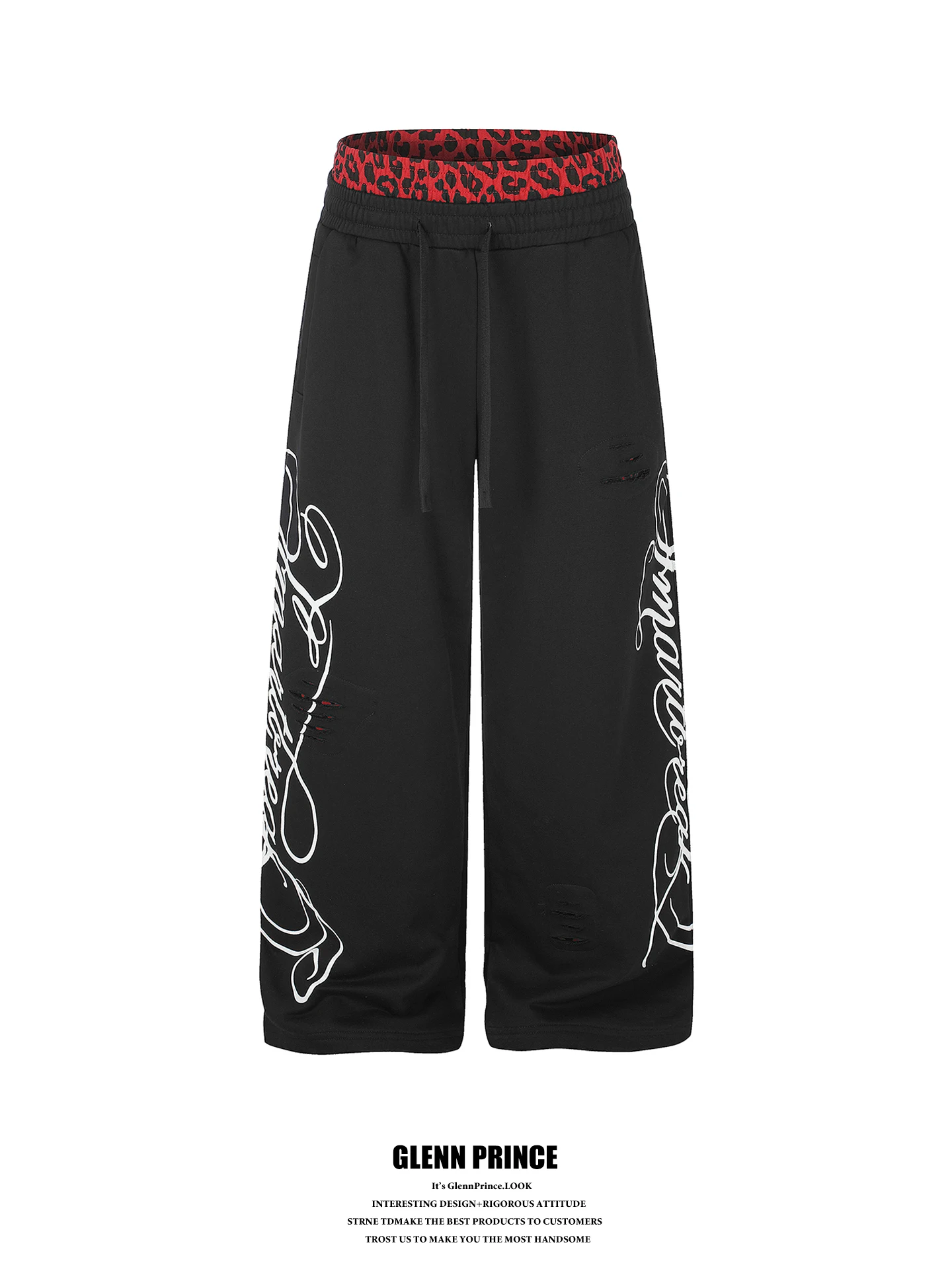 American Street Style Men's Faded Leopard Print Double Waist Hooded Pants Straight Leg Wide Leg Pants Casual Comfortable Brea...