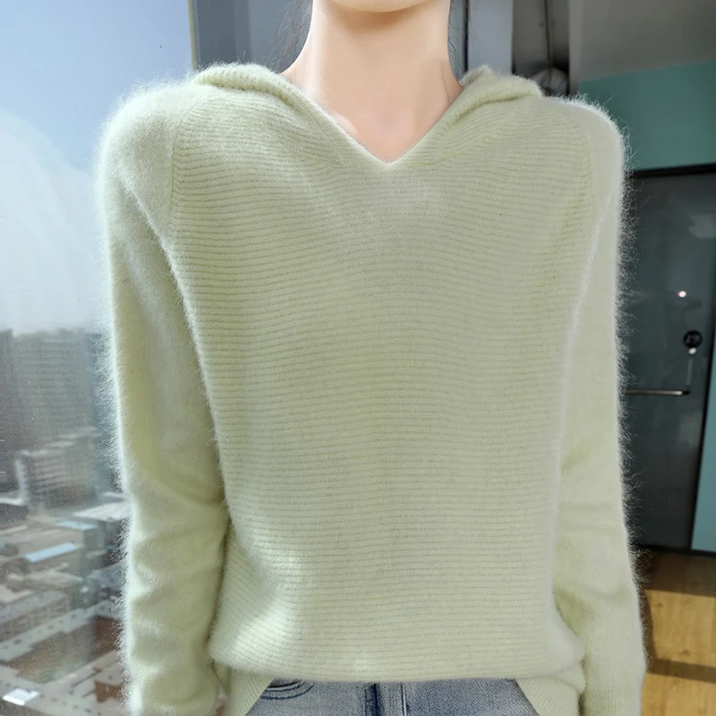 

"Women's 100% Mink Cashmere Hooded Knit Sweater - Winter Warm Large Size Pullover Long Sleeve Casual Loose Top (Fall, Winter)