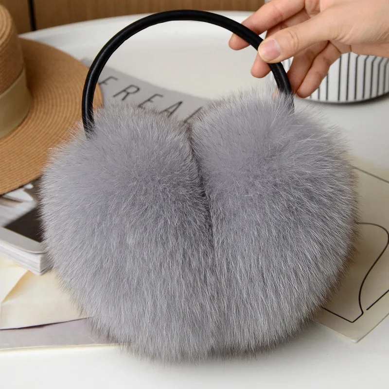 Women's Real Fox Fur Earmuffs Wind‑Resistant Plush Fox Fur Lined Earmuffs Winter Earmuffs For Skiing Snowboarding Outdoor Work