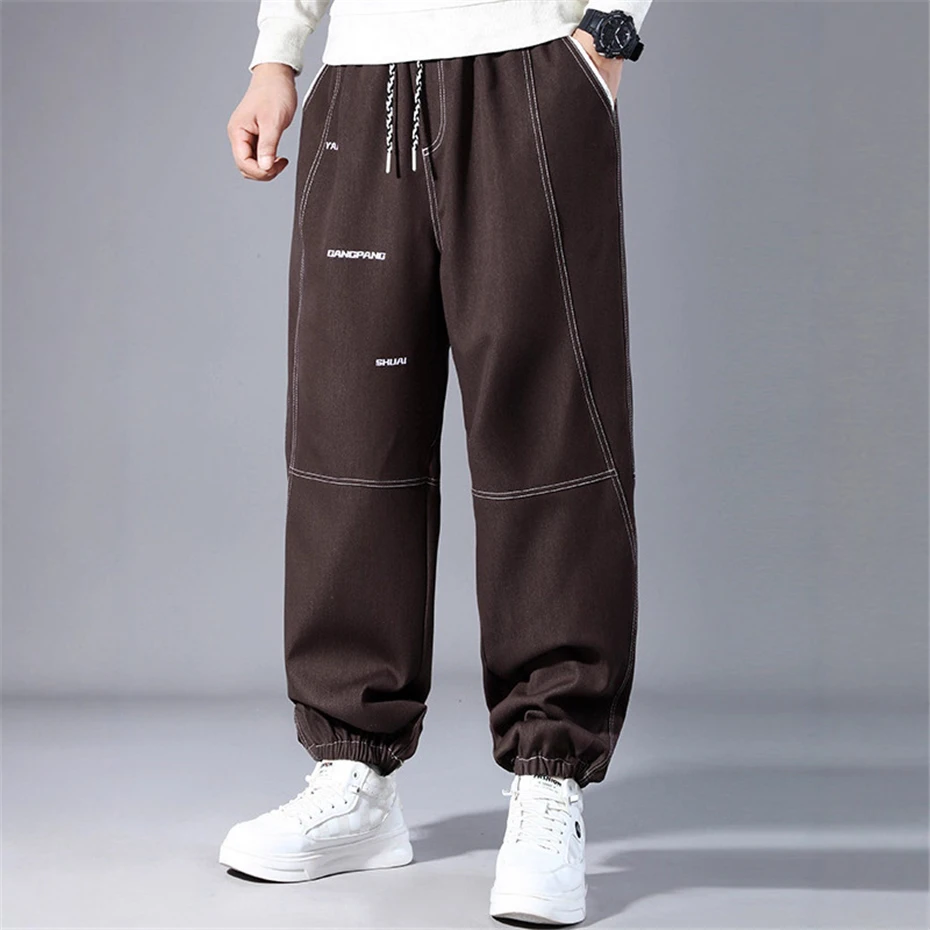 Celana Denim Ukuran Besar 10XL Pria Celana Jeans Jogger Fashion Kasual Desain Bordir Celana Denim Pria
