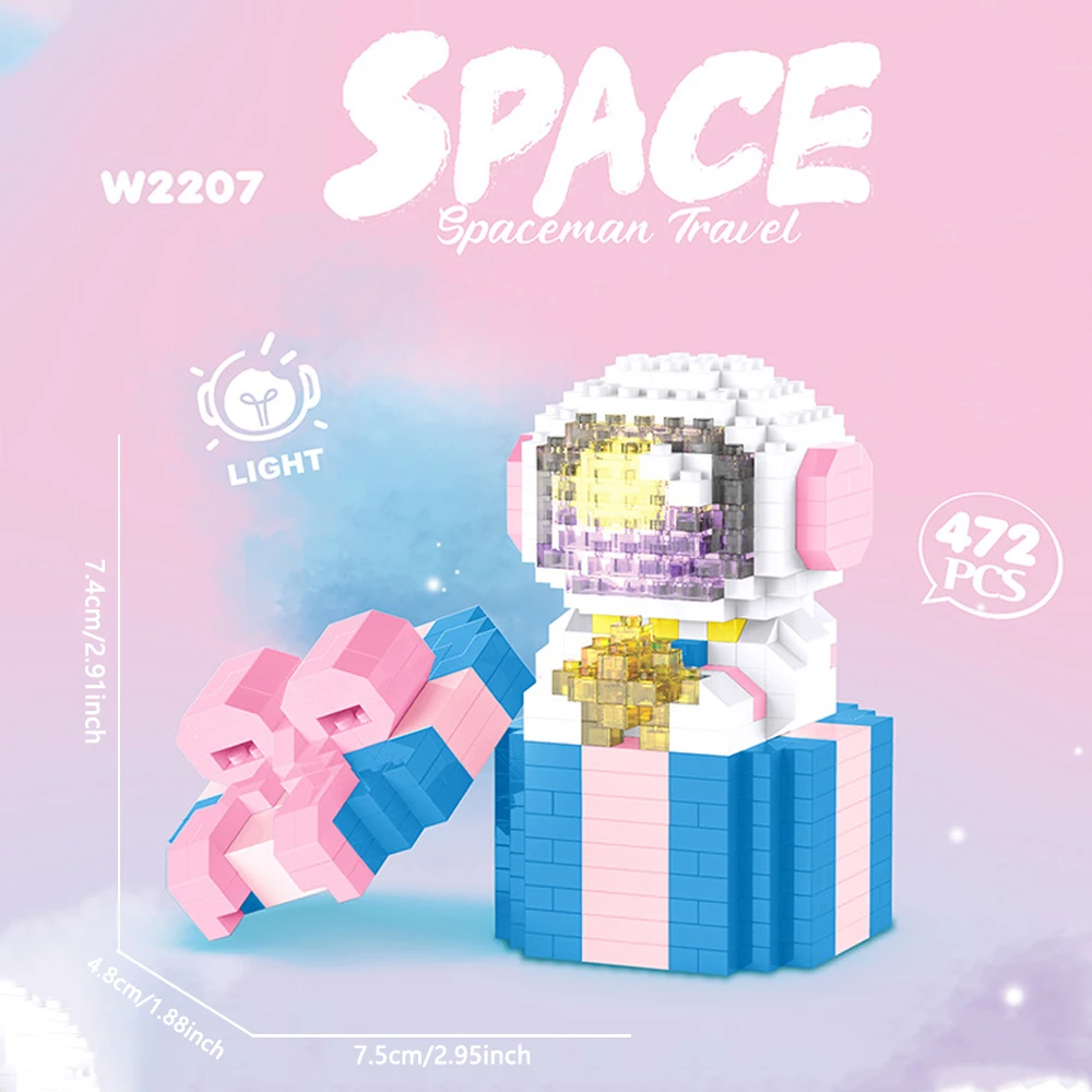 Knew Built Luminous Astronaut Geschenk Mond Micro Brick Bausteine Set Lernspielzeug LED Licht Technologie Ziegel für Erwachsene