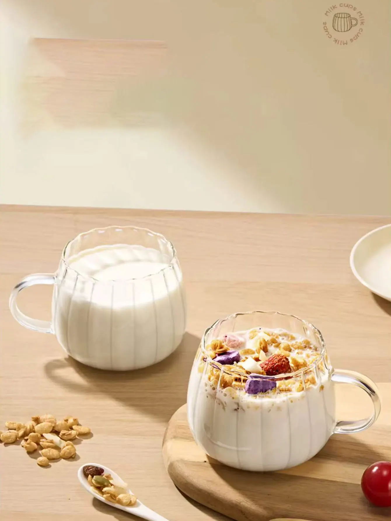 Large Capacity Glass Breakfast Cup, Milk Oatmeal Cup, Microwaveable Yogurt Salad Bowl, High Borosilicate Water Cup with Handle, 420ml, 1 Piece