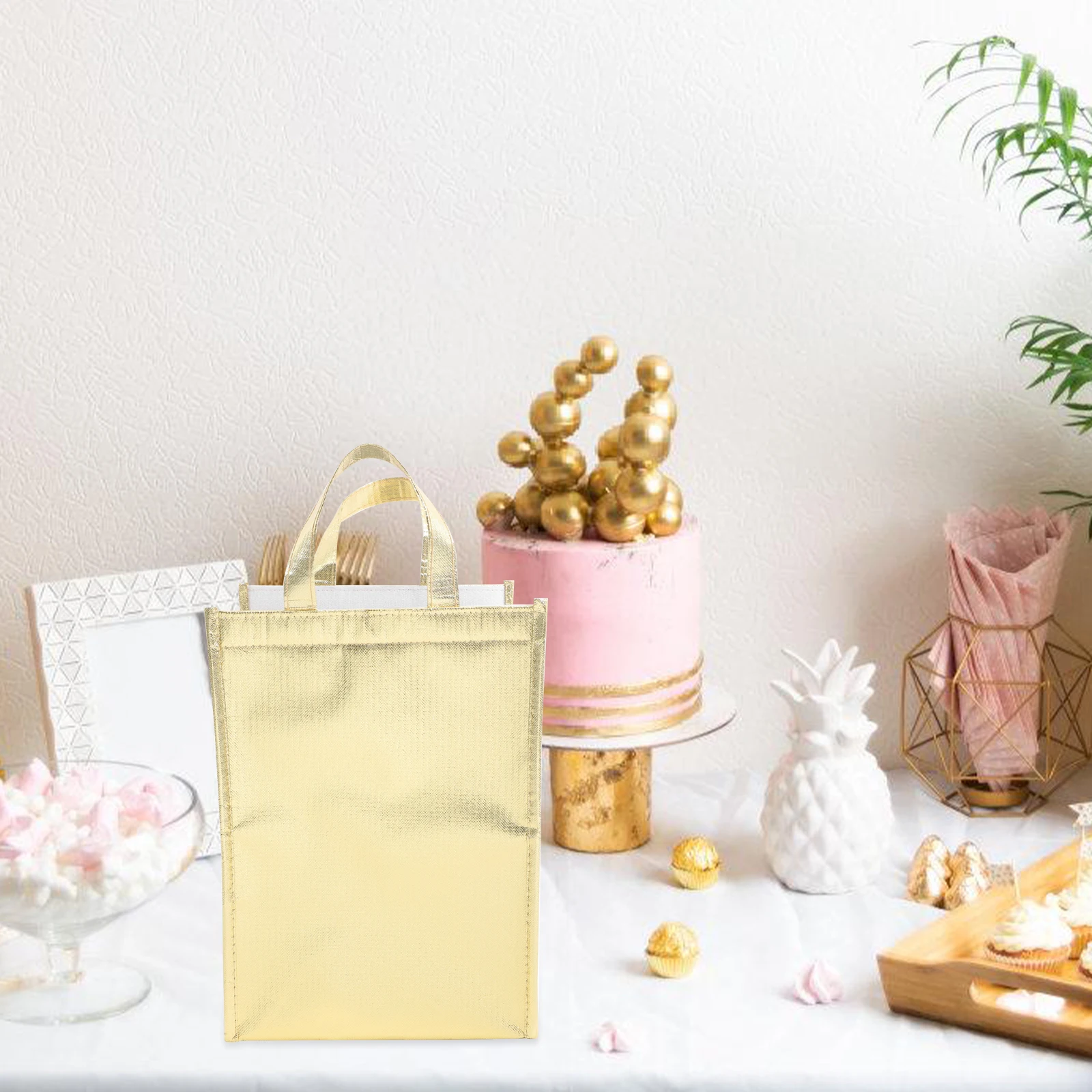 

1pc Insulated Tote Reusable Cooler Bag For Cake Ice Cream Storage Waterproof Lightweight Foldable Large Capacity Gold 6Inch